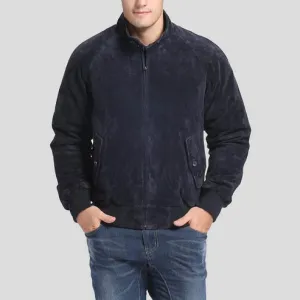 Men's Navy Suede Bomber Jacket