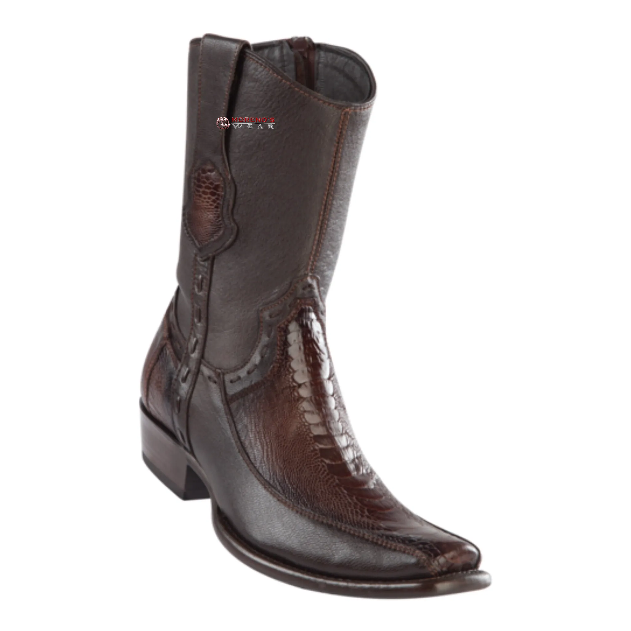 Men's Wild West Ostrich Leg With Deer Ankle Boots Dubai Toe