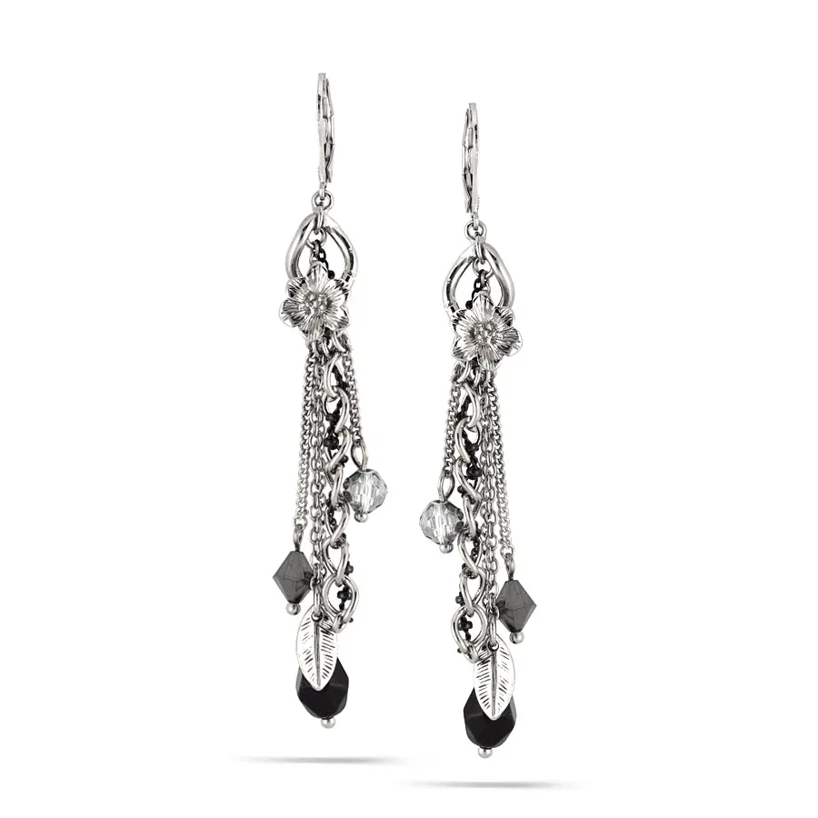 METAL FLOWER BLACK AND HEMATITE BEADS  EARRINGS #220SV3401 (1B8/1E18)