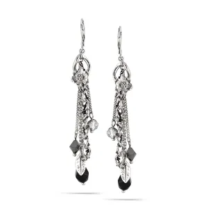 METAL FLOWER BLACK AND HEMATITE BEADS  EARRINGS #220SV3401 (1B8/1E18)