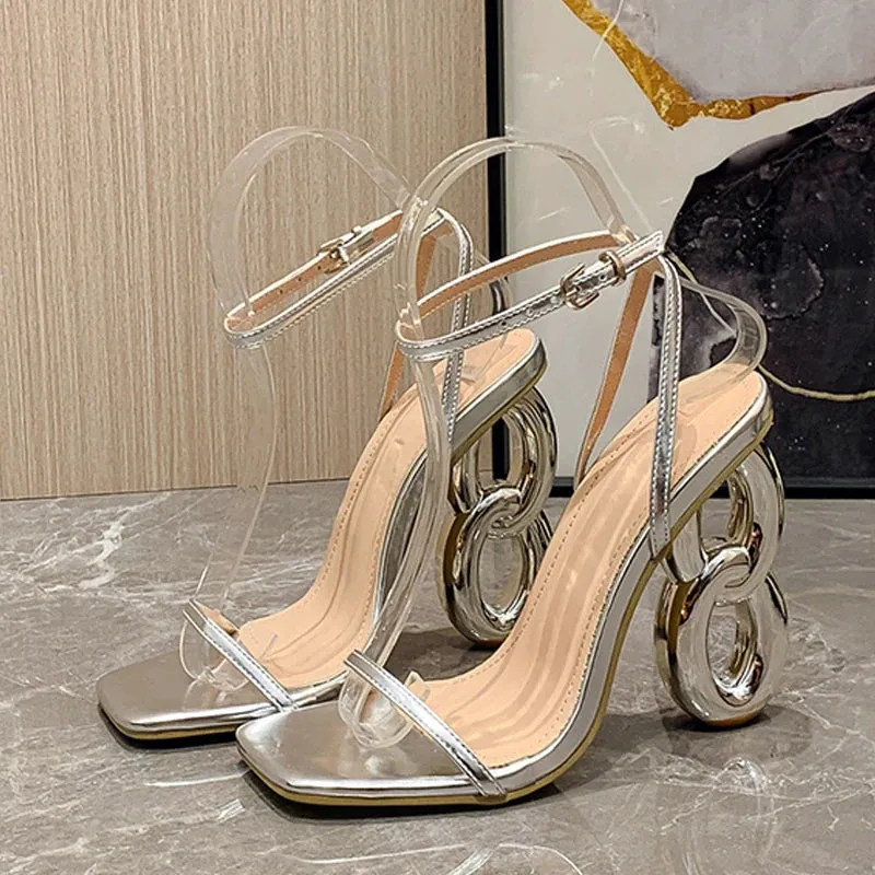 Metal Hollow Out Strange Heels Gladiator Sandals for Women