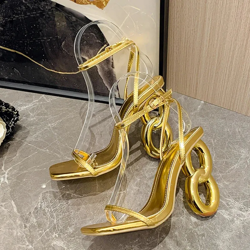 Metal Hollow Out Strange Heels Gladiator Sandals for Women