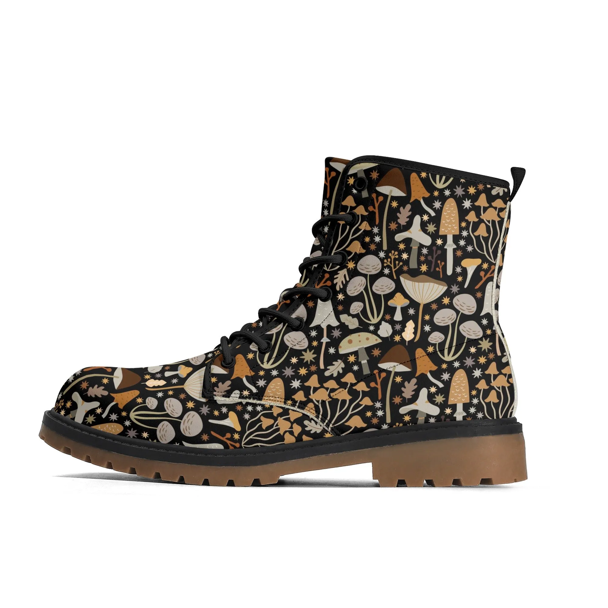 MidCentury Mushrooms Black Womens Luxe Combat Boots