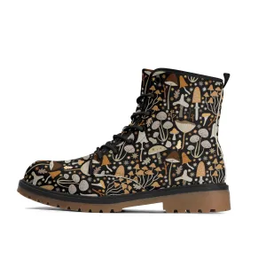 MidCentury Mushrooms Black Womens Luxe Combat Boots