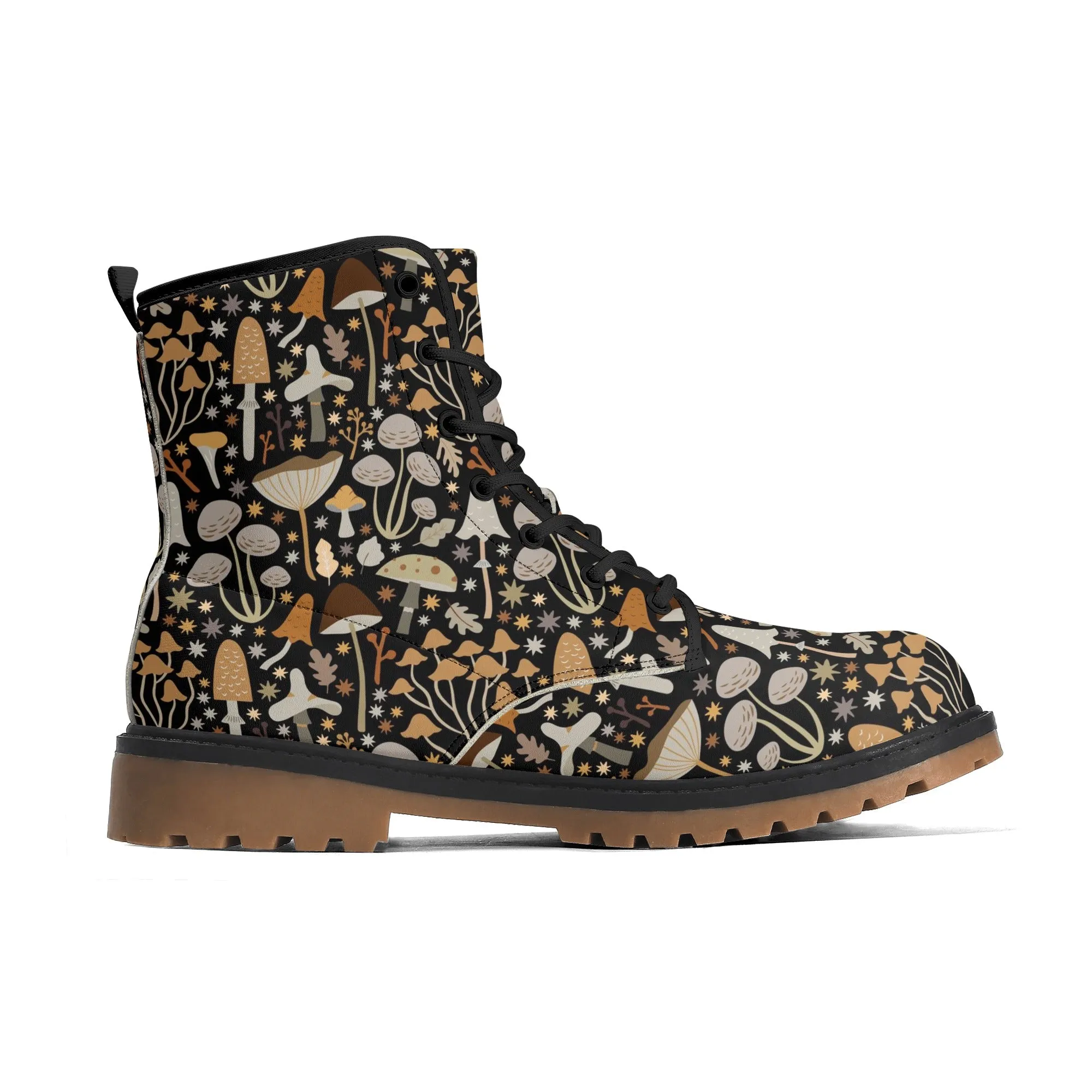 MidCentury Mushrooms Black Womens Luxe Combat Boots