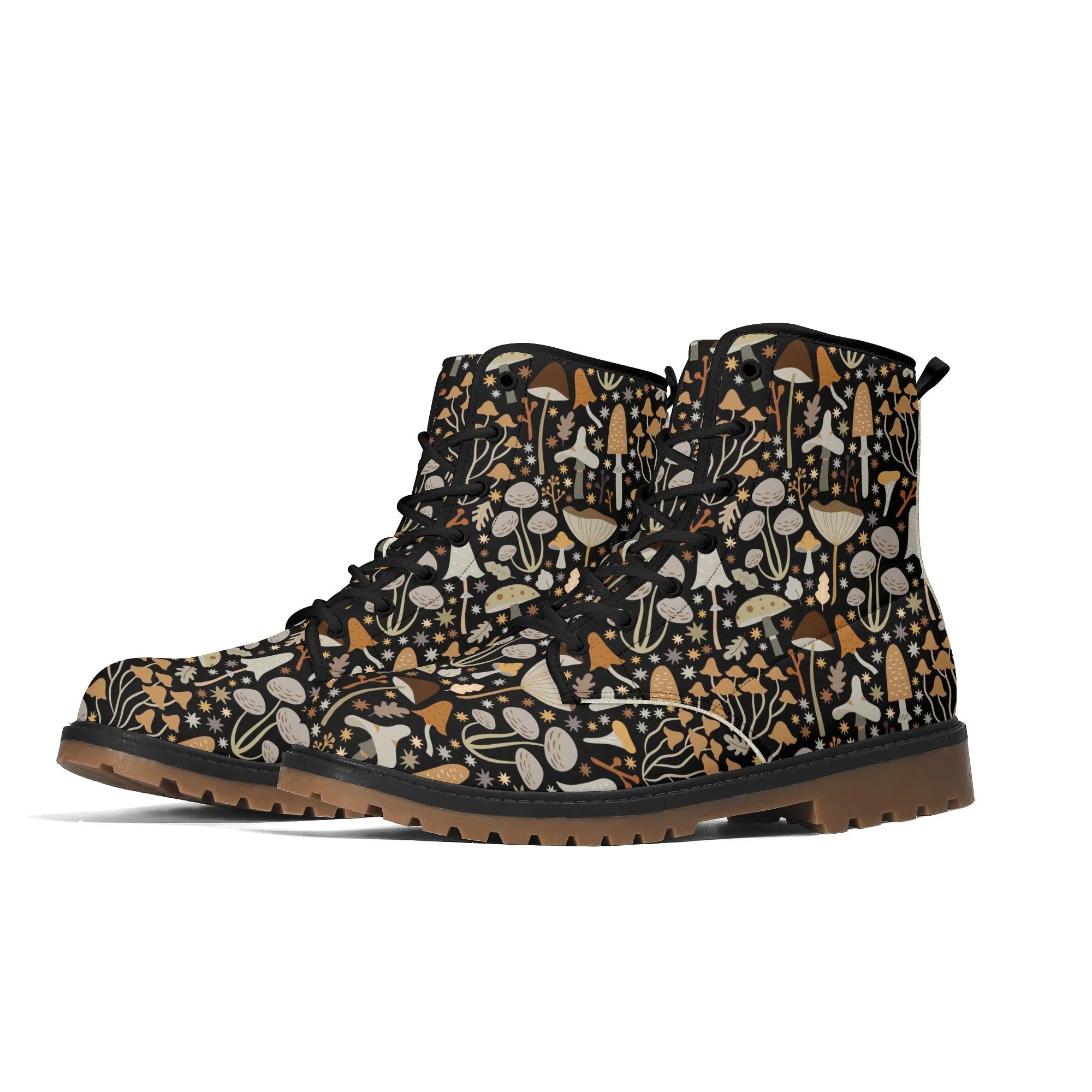 MidCentury Mushrooms Black Womens Luxe Combat Boots
