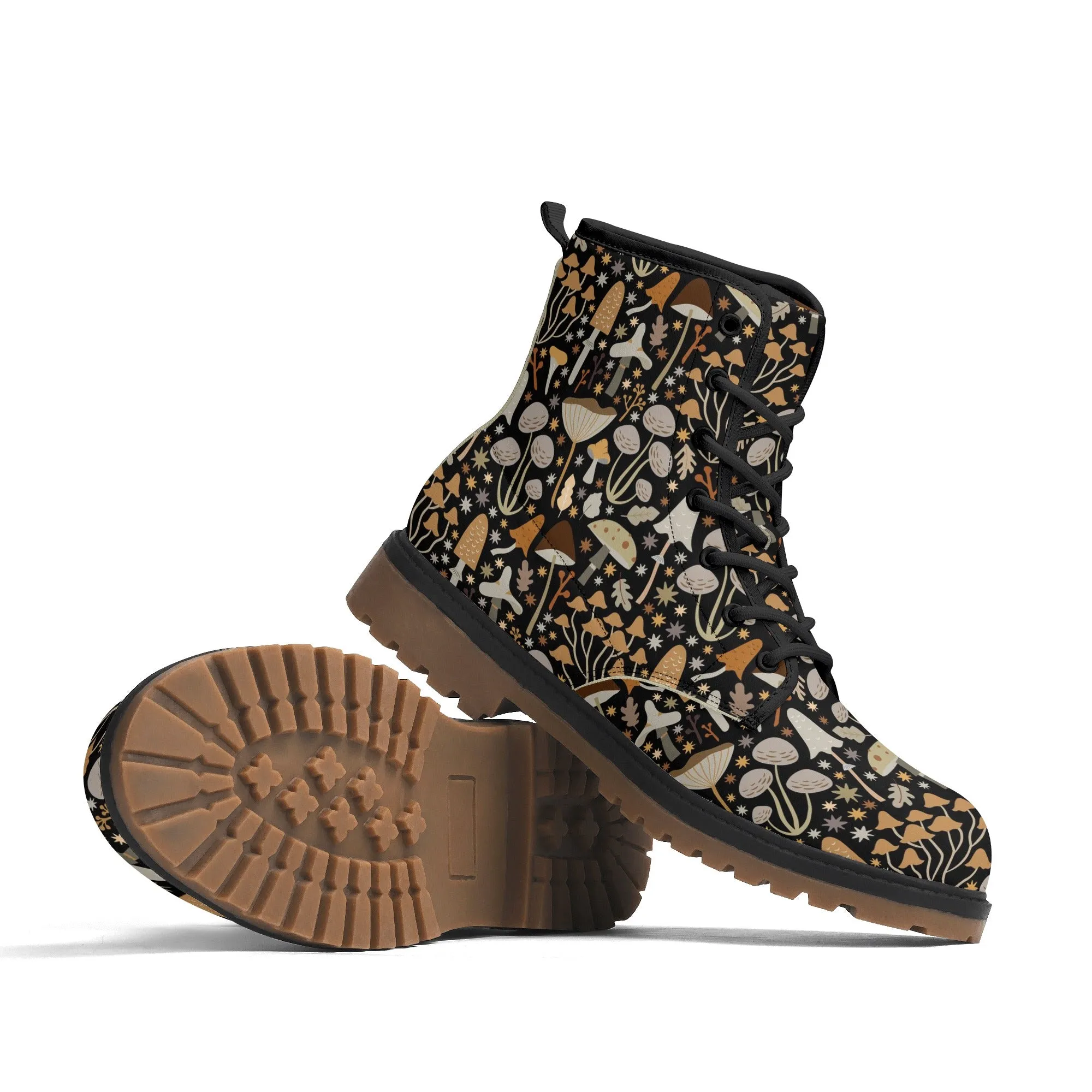 MidCentury Mushrooms Black Womens Luxe Combat Boots