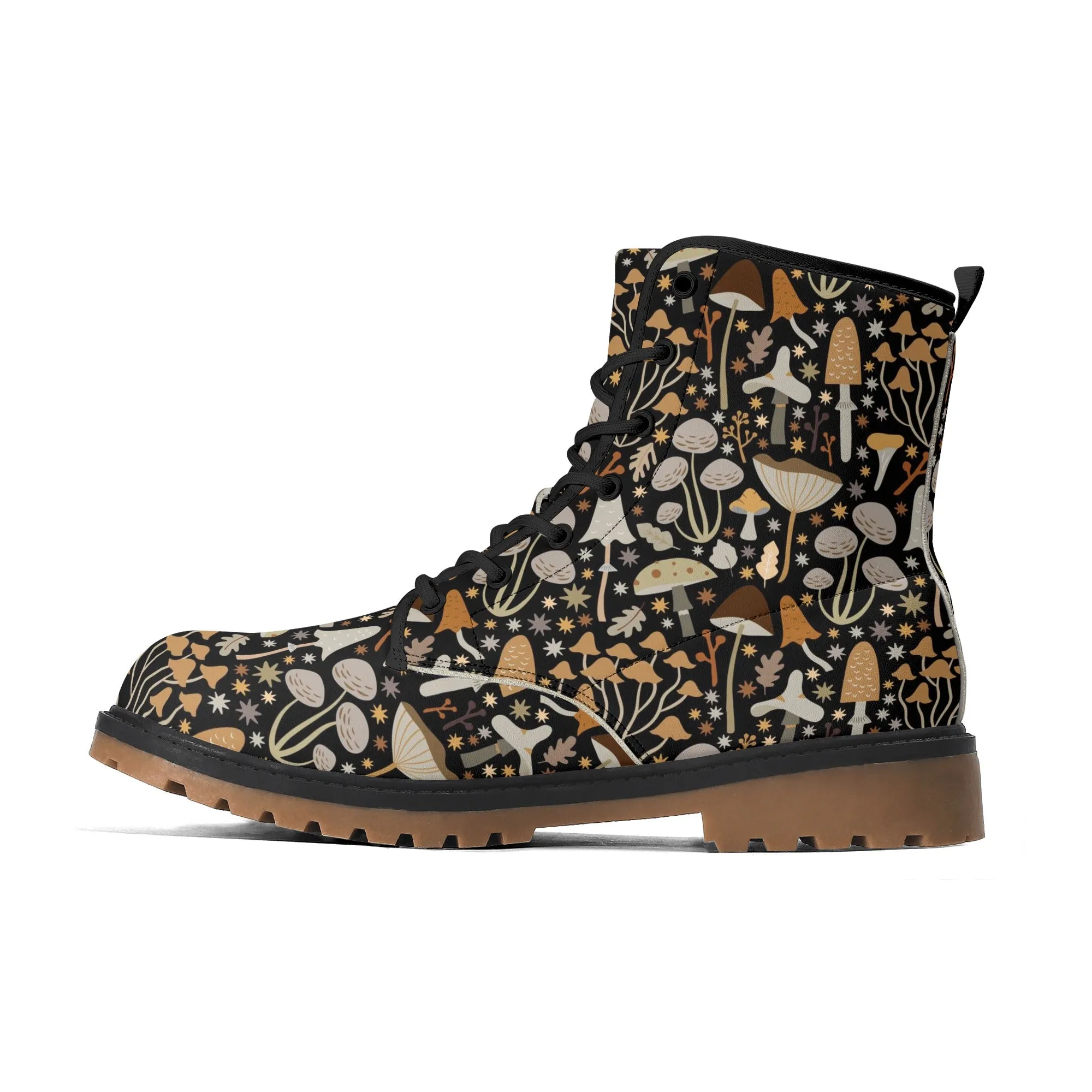 MidCentury Mushrooms Black Womens Luxe Combat Boots