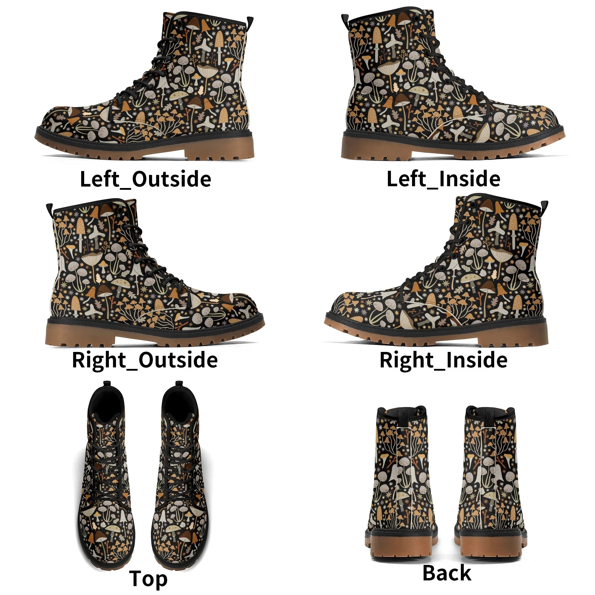 MidCentury Mushrooms Black Womens Luxe Combat Boots