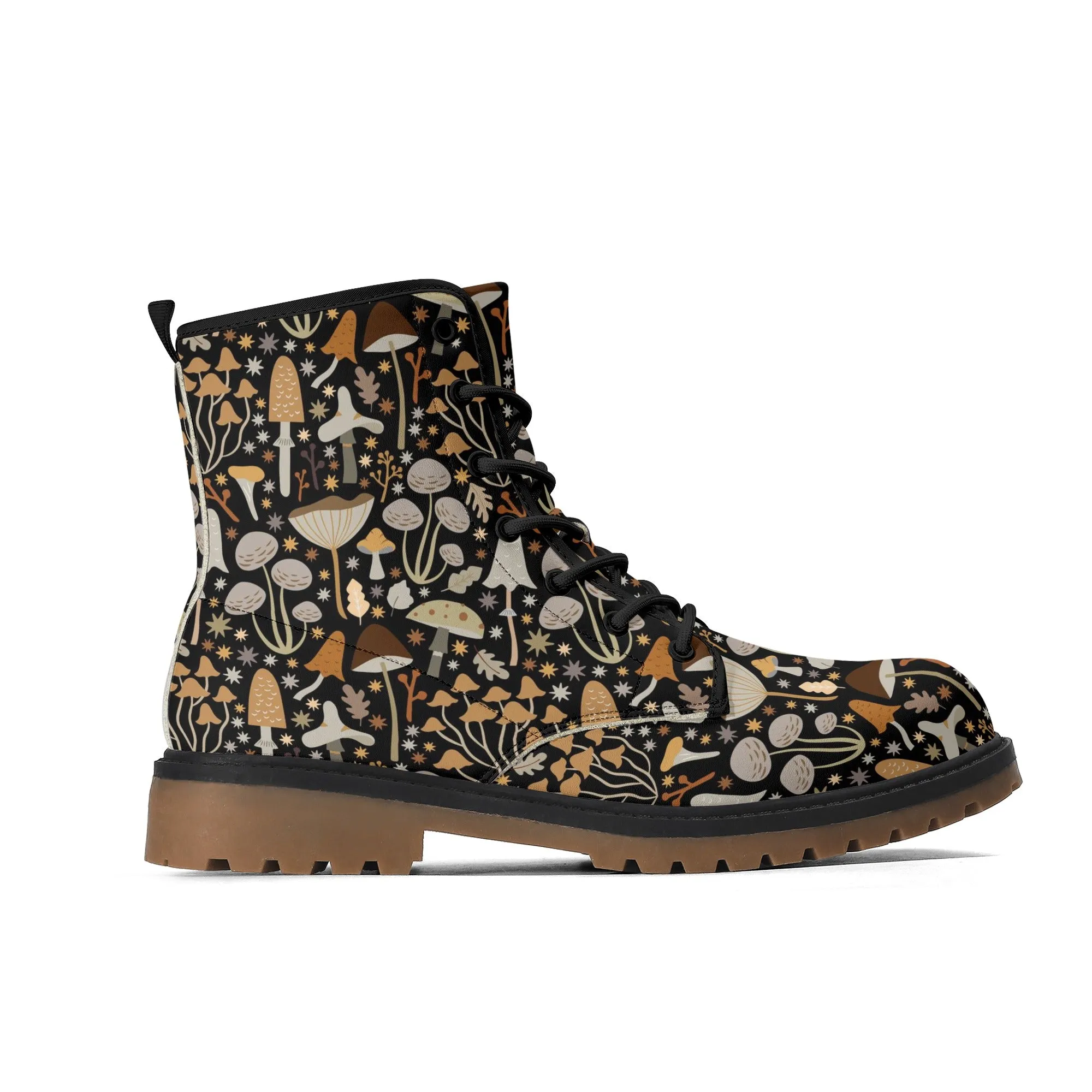 MidCentury Mushrooms Black Womens Luxe Combat Boots