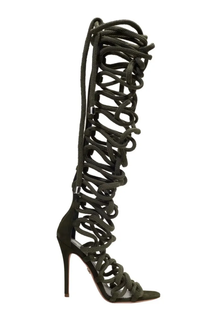 MILLA ARMY GREEN SUEDE SANDALS