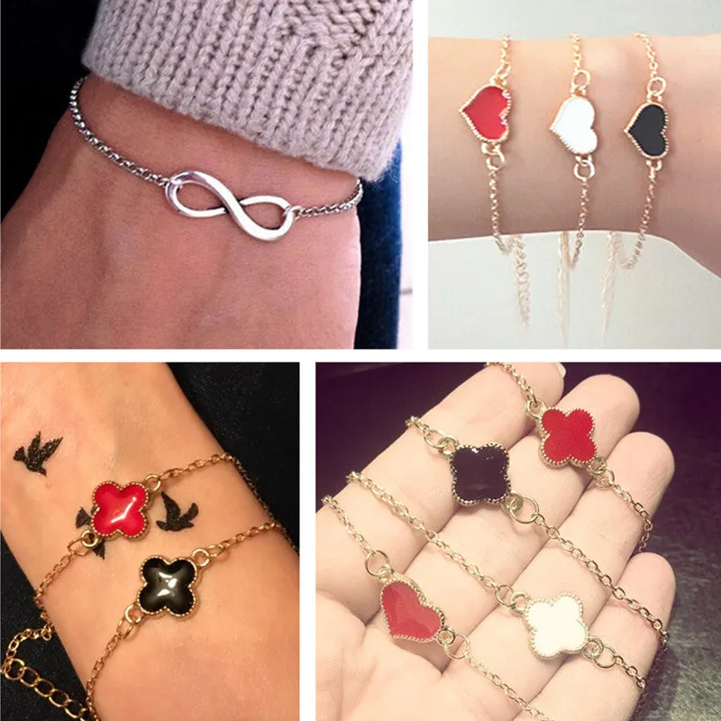 Minimalist Fashion Men Bijoux Love Clover Heart Lucky 8 Chain Bracelet for Women Jewelry Girl Bangle Gift Crystal Charm pulseras