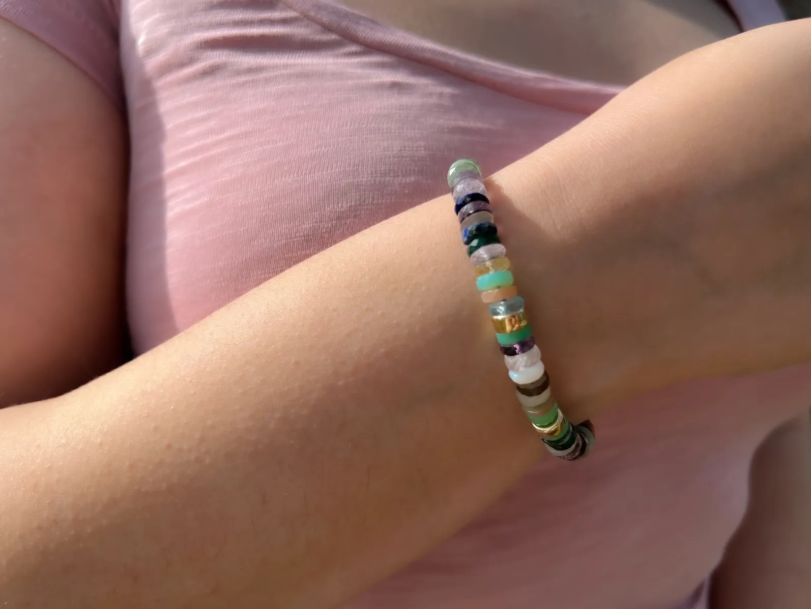 Mixed Gemstone Heishi Bracelet with Gold Accents