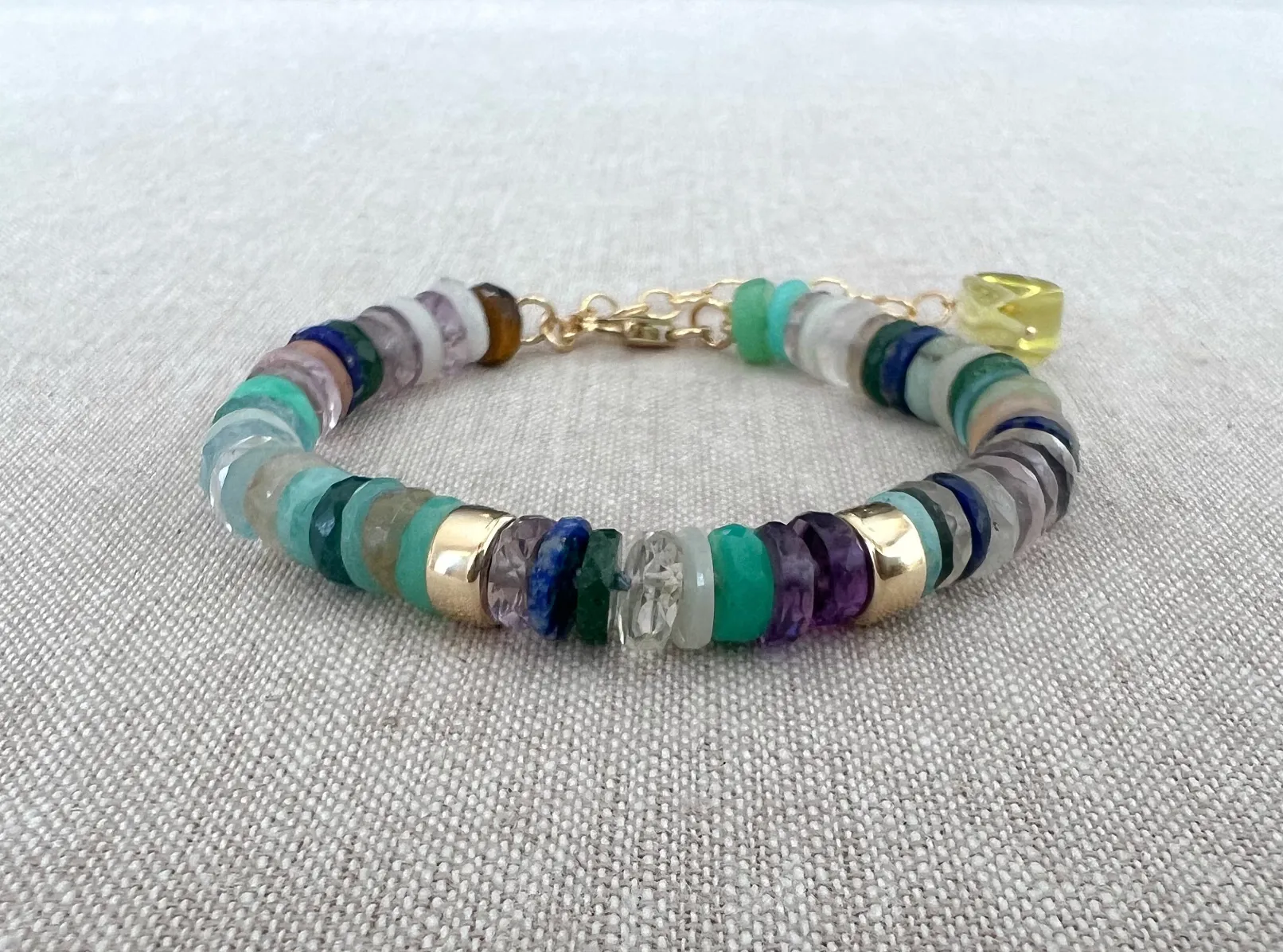 Mixed Gemstone Heishi Bracelet with Gold Accents