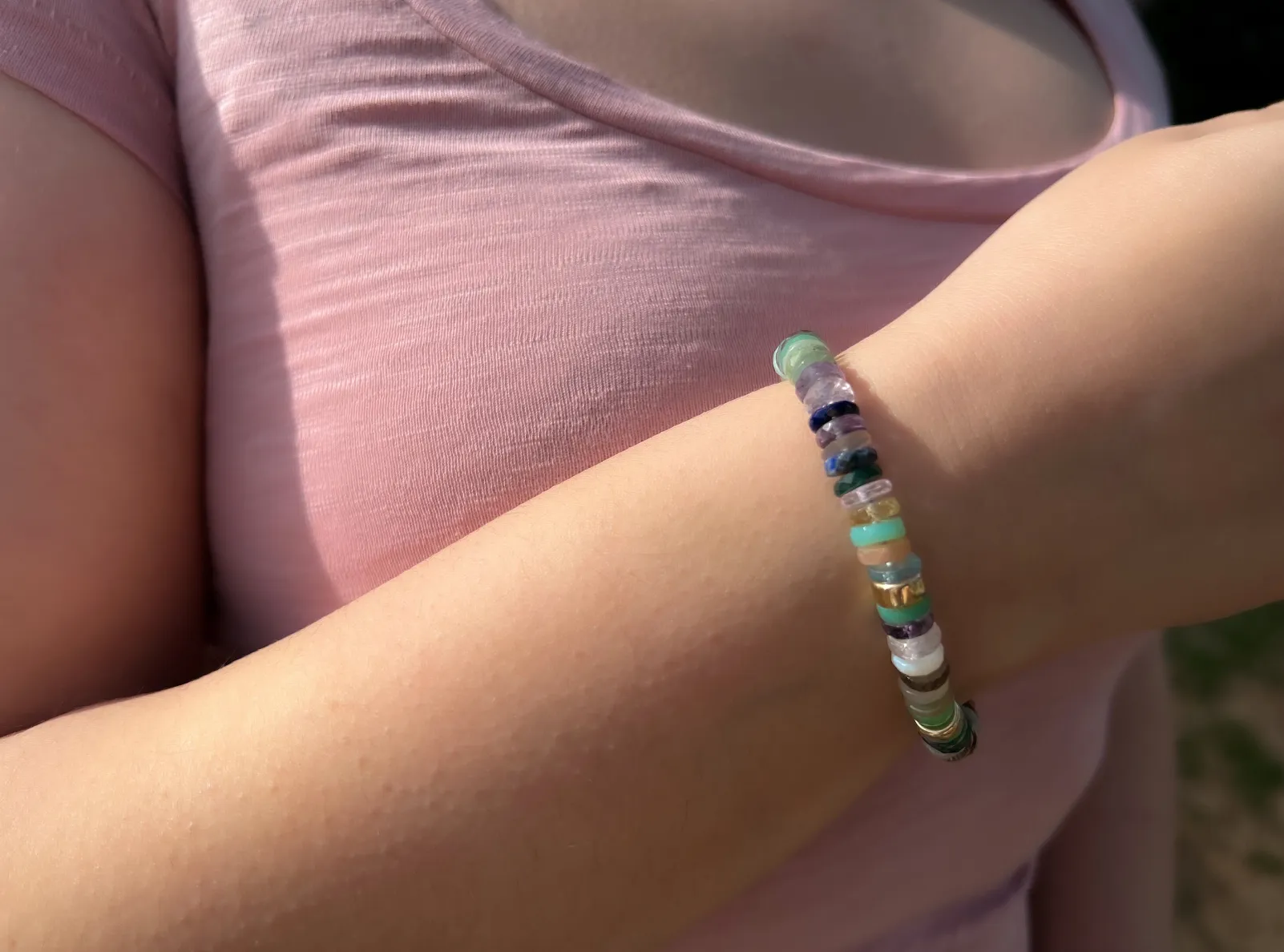 Mixed Gemstone Heishi Bracelet with Gold Accents