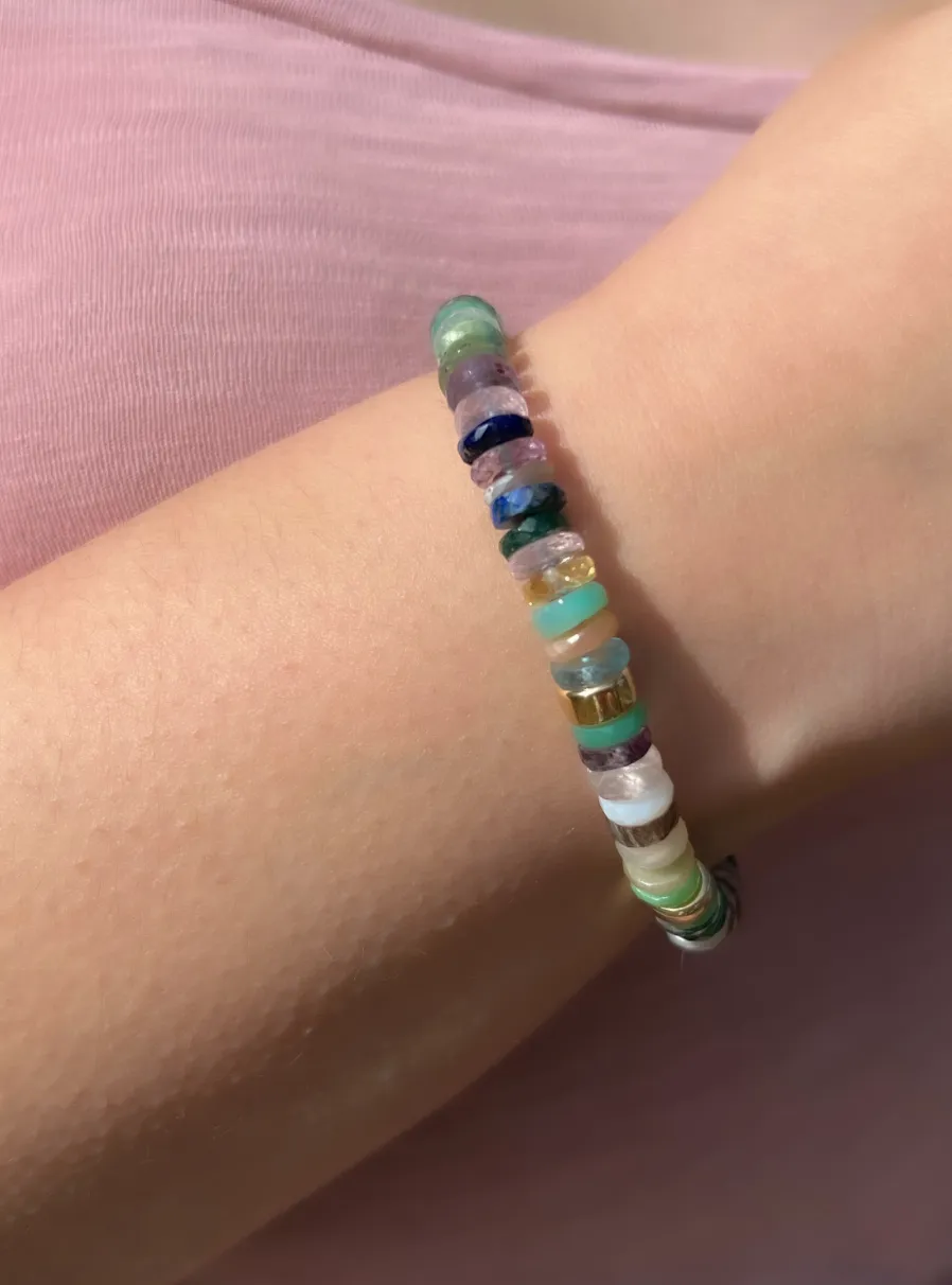 Mixed Gemstone Heishi Bracelet with Gold Accents