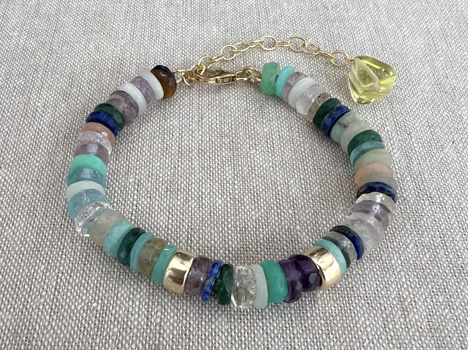 Mixed Gemstone Heishi Bracelet with Gold Accents