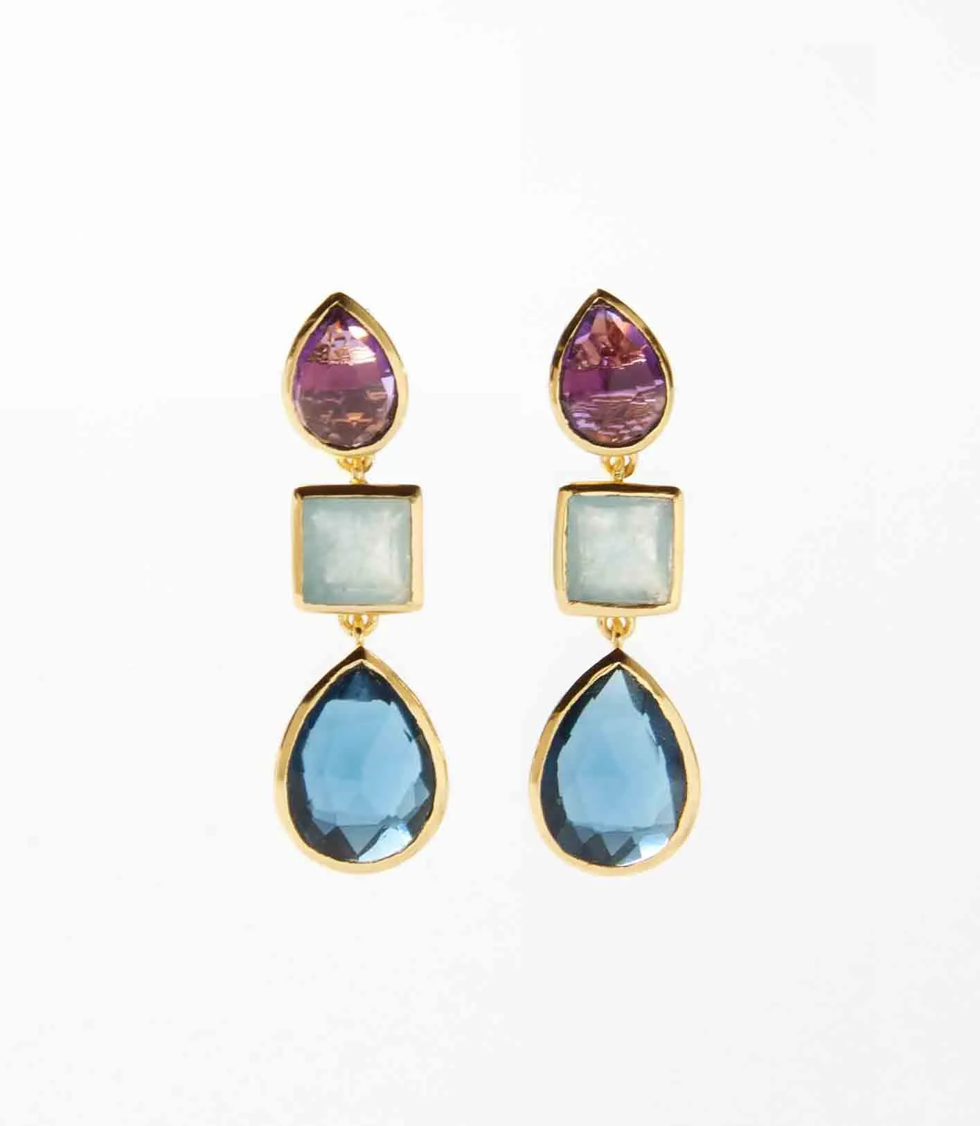 Mixed Triple Gemstones Earrings