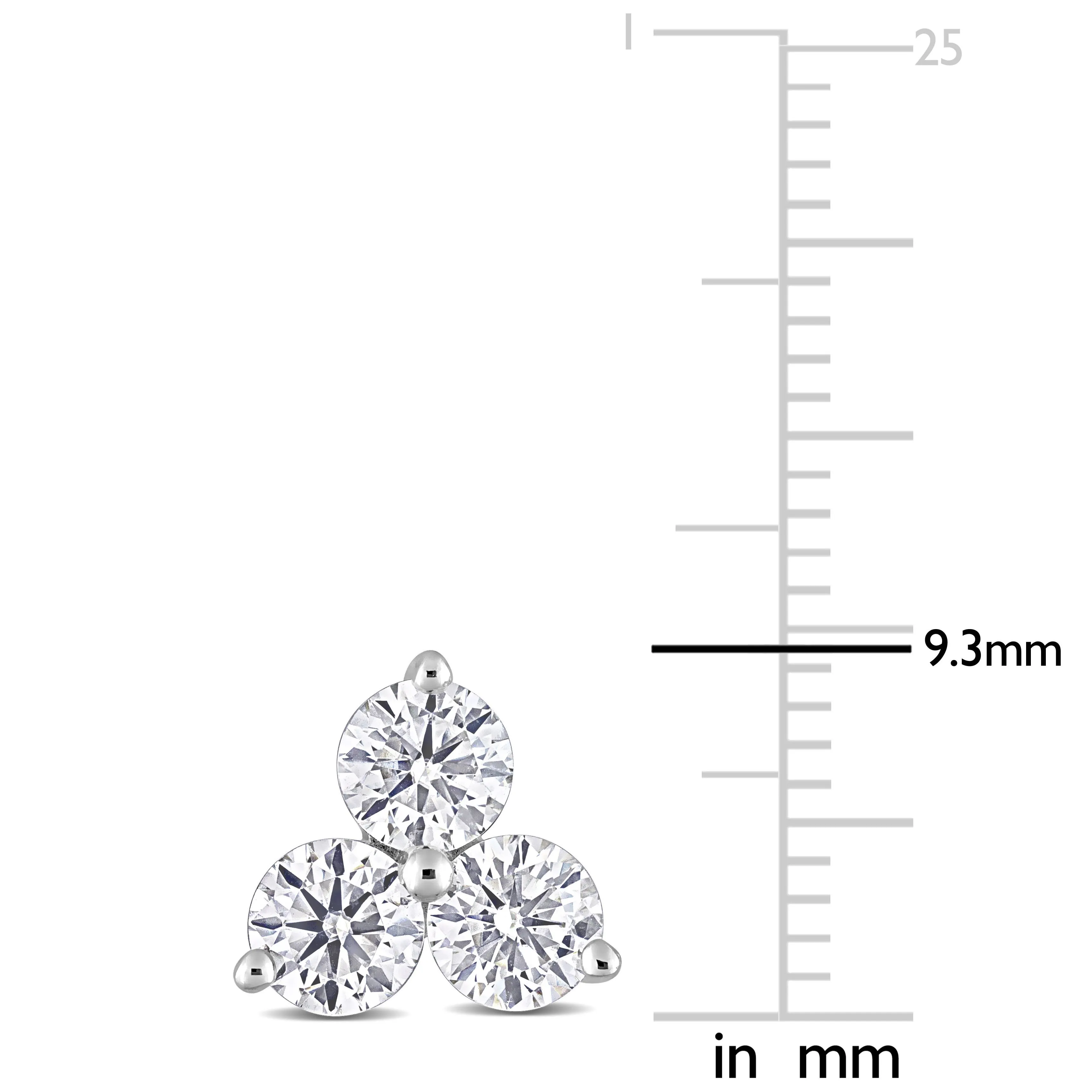 Moissanite Sterling Silver Three Stone Cluster Studs