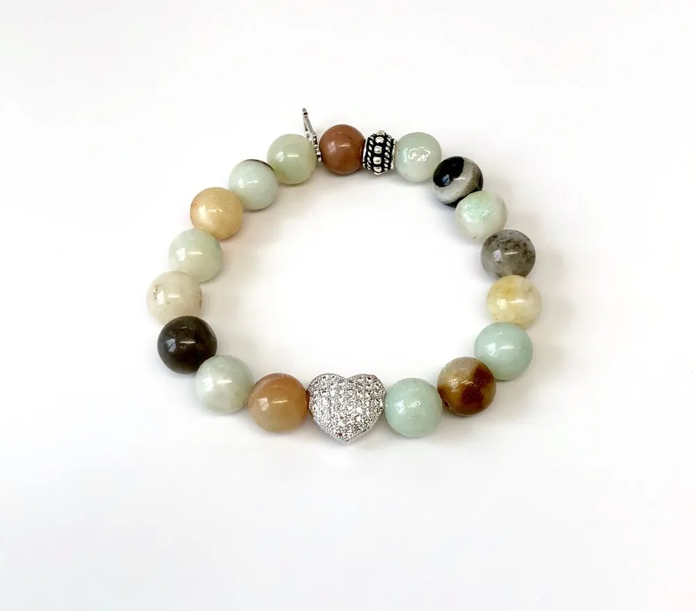 'Mommy & Me' Heart & Multi-Color Agate Bracelet Set