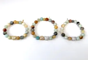 'Mommy & Me' Heart & Multi-Color Agate Bracelet Set