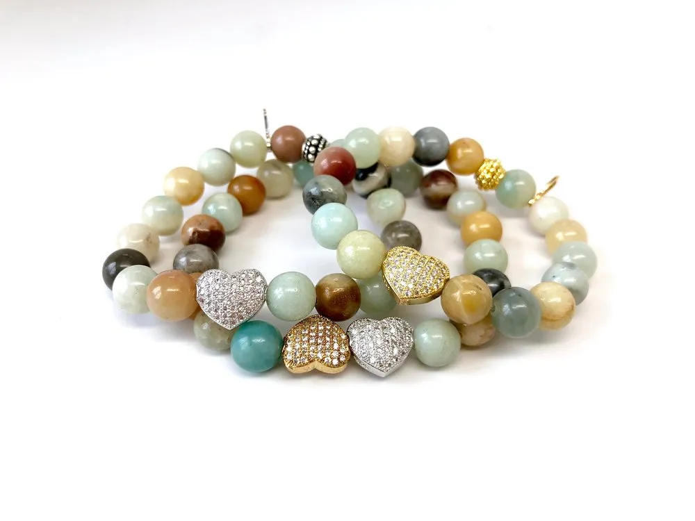 'Mommy & Me' Heart & Multi-Color Agate Bracelet Set