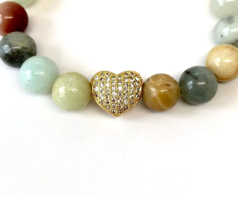 'Mommy & Me' Heart & Multi-Color Agate Bracelet Set