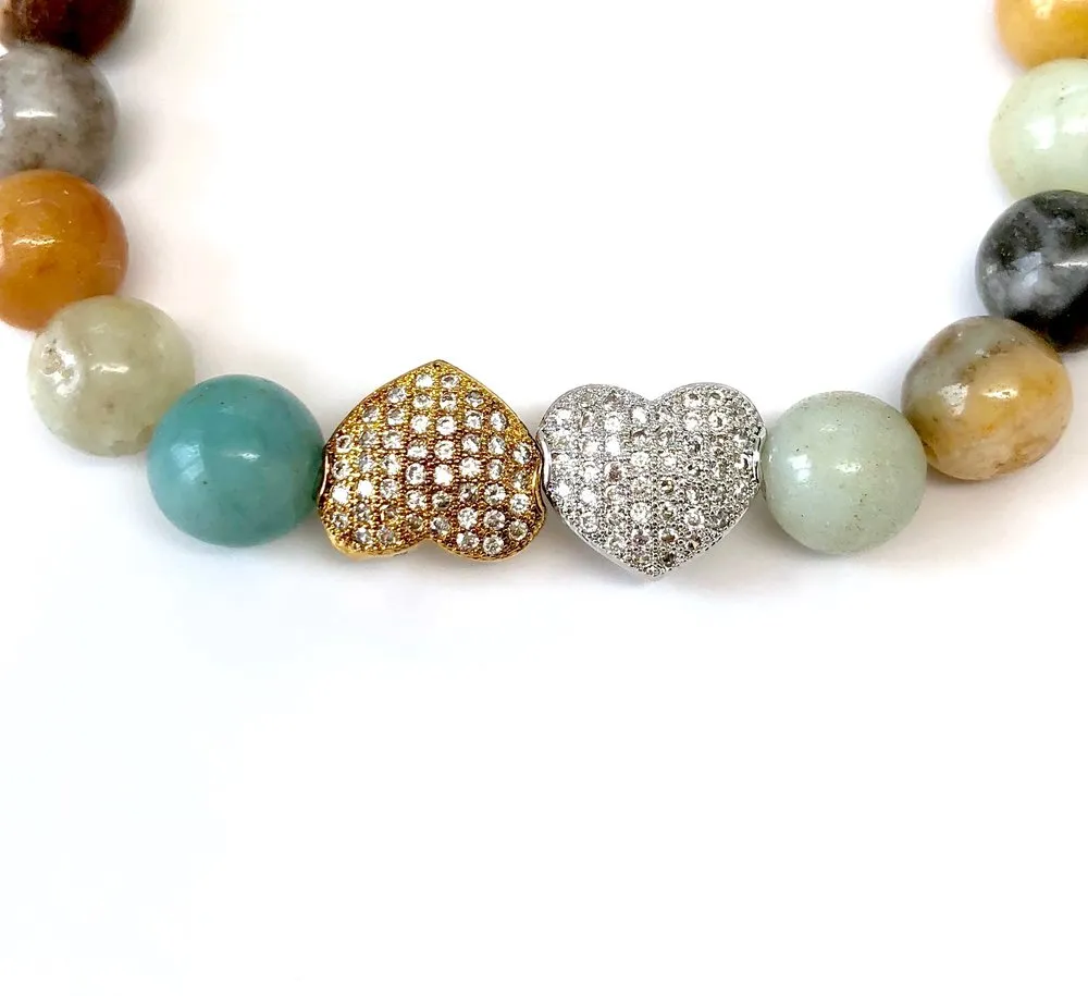 'Mommy & Me' Heart & Multi-Color Agate Bracelet Set
