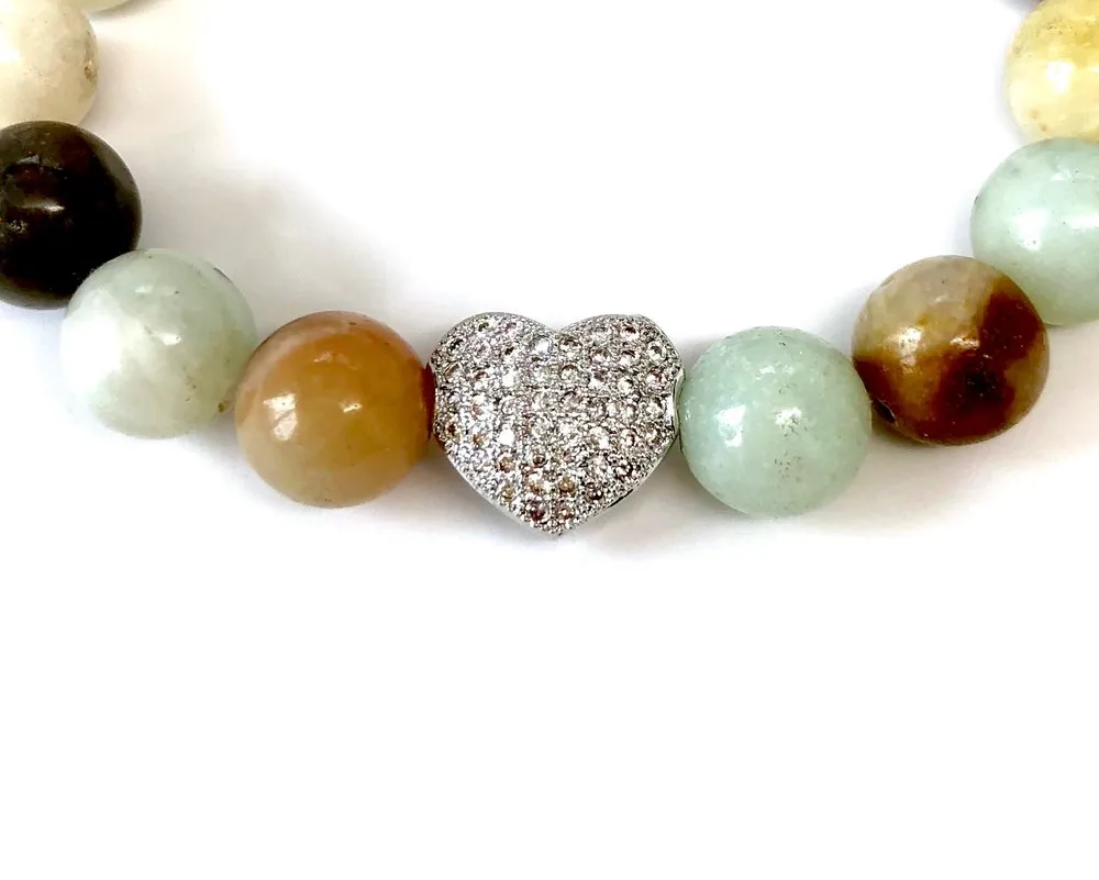 'Mommy & Me' Heart & Multi-Color Agate Bracelet Set