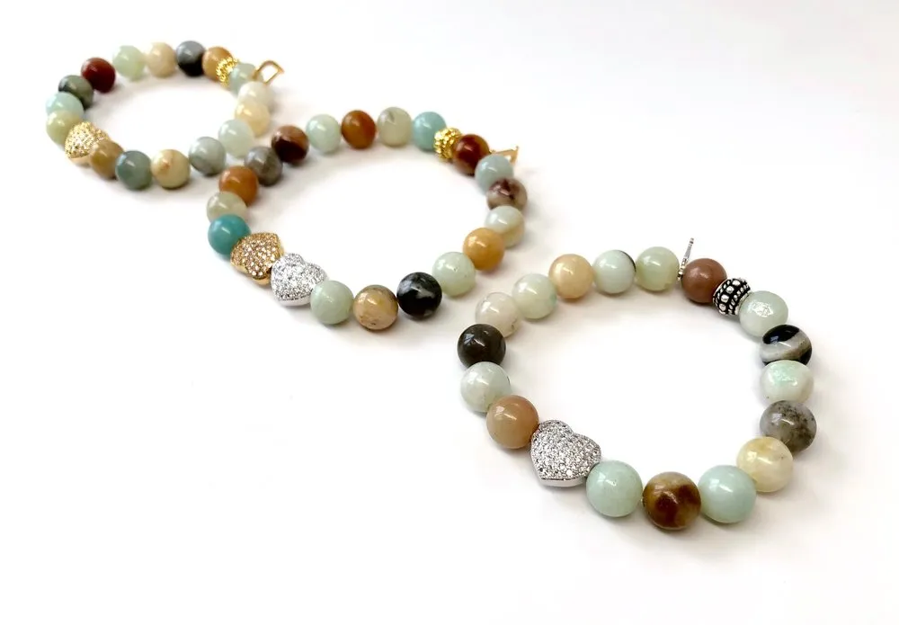 'Mommy & Me' Heart & Multi-Color Agate Bracelet Set