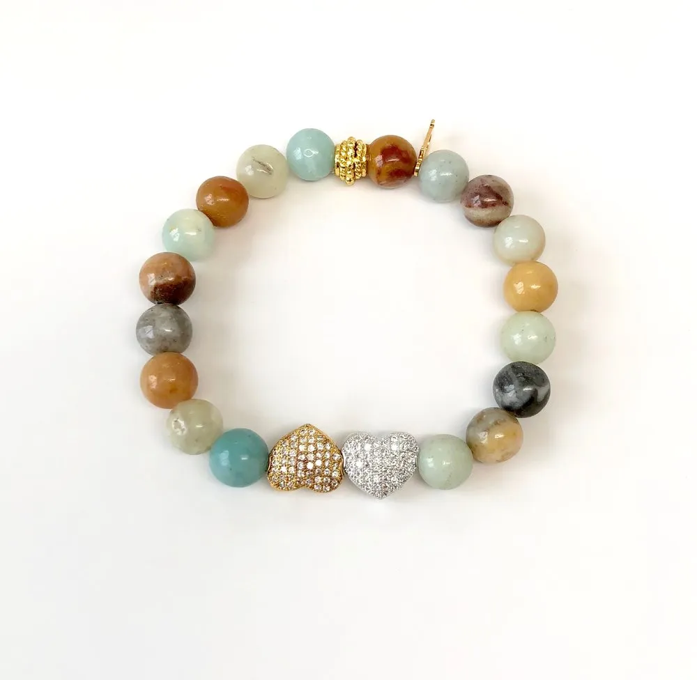 'Mommy & Me' Heart & Multi-Color Agate Bracelet Set