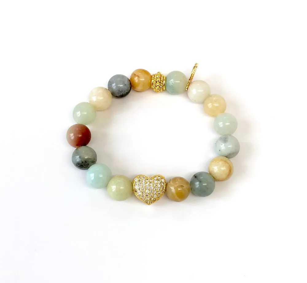 'Mommy & Me' Heart & Multi-Color Agate Bracelet Set