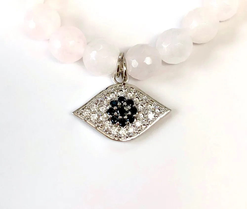 'Mommy & Me' Silver Evil Eye & Rose Quartz Bracelet Set
