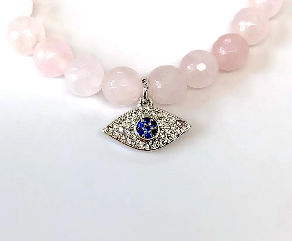 'Mommy & Me' Silver Evil Eye & Rose Quartz Bracelet Set