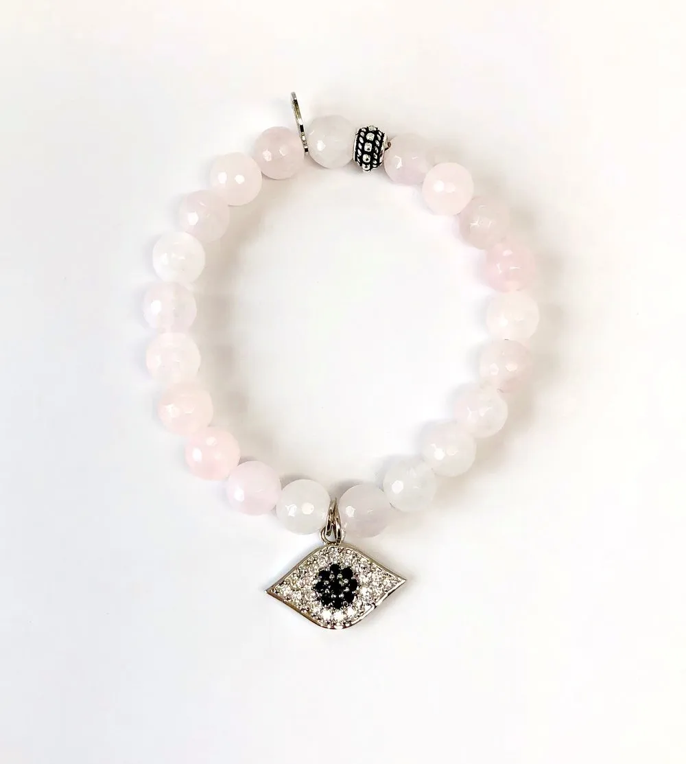 'Mommy & Me' Silver Evil Eye & Rose Quartz Bracelet Set