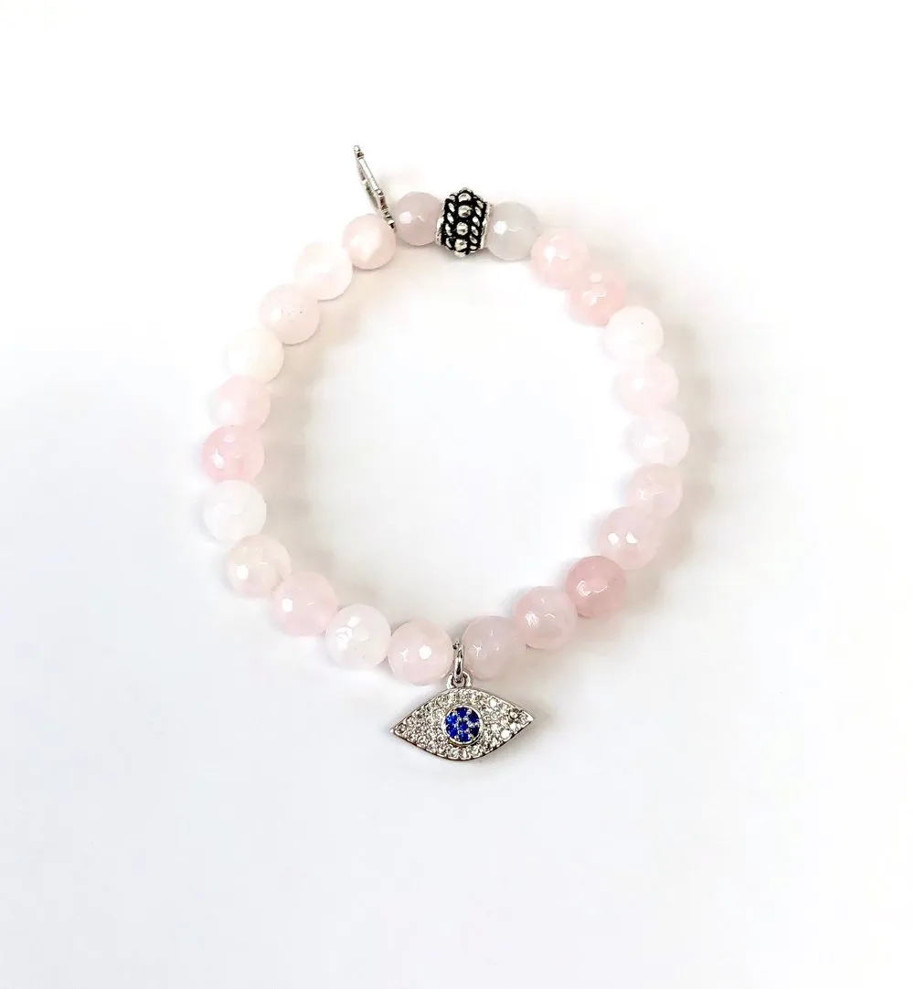 'Mommy & Me' Silver Evil Eye & Rose Quartz Bracelet Set