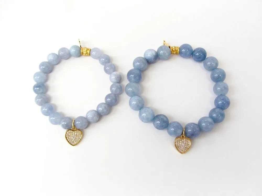 'Mommy and Me' Gold Heart & Blue Aquamarine Bracelet Set