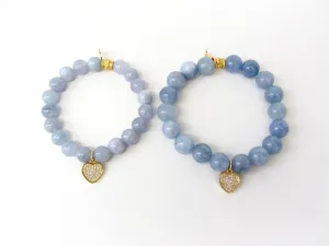 'Mommy and Me' Gold Heart & Blue Aquamarine Bracelet Set