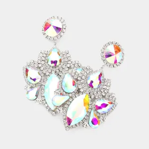 Multi AB Stone Rhinestone Embellished Chandelier Pageant Earrings   | Prom Earrings |614945