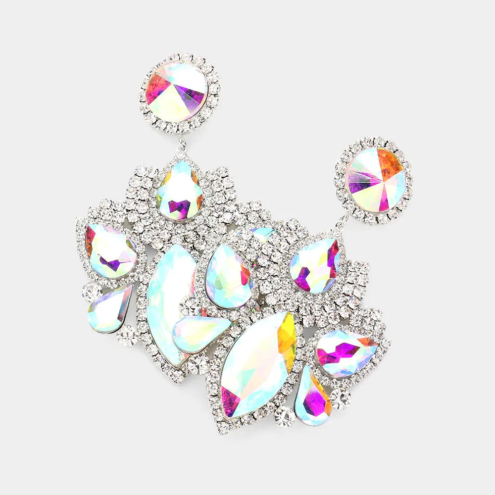 Multi AB Stone Rhinestone Embellished Chandelier Pageant Earrings   | Prom Earrings |614945