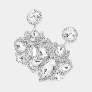 Multi Clear Stone Rhinestone Embellished Chandelier Pageant Earrings   | Prom Earrings |614946
