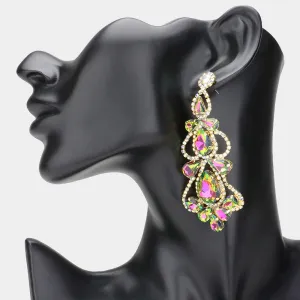 Multi-Color AB Teardrop Cluster Chandelier Pageant Earrings  | Multi-Color AB Evening Earrings |  630821