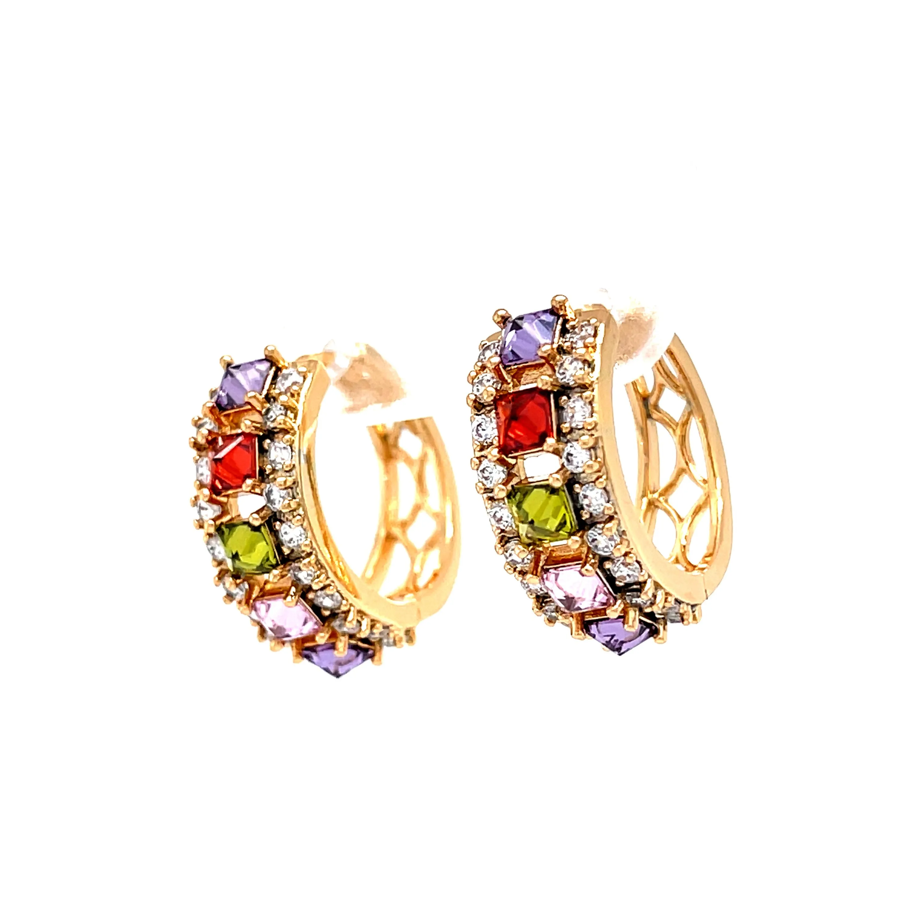 Multi color Gemstone Zirconia Huggies Earrings rose gold filled