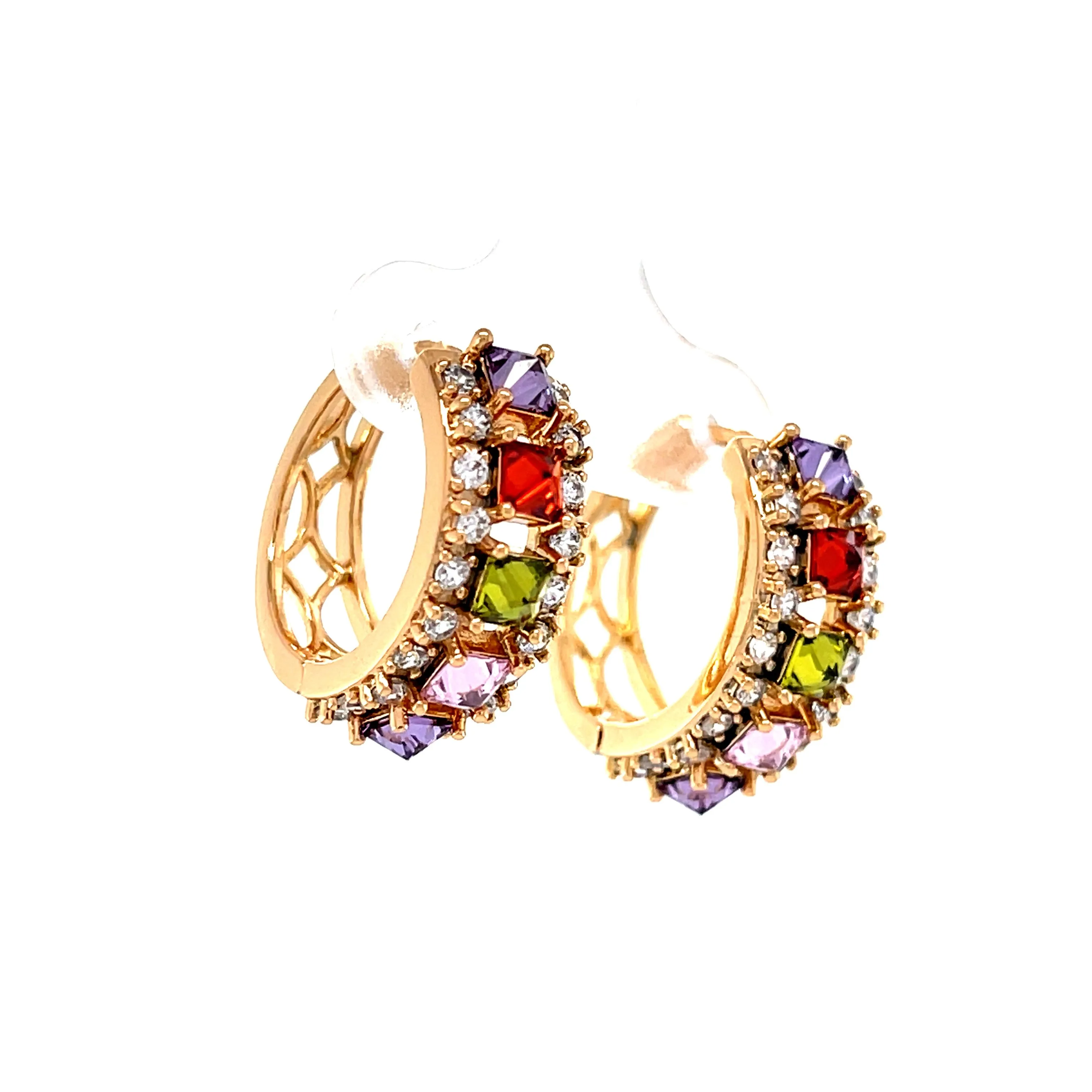 Multi color Gemstone Zirconia Huggies Earrings rose gold filled