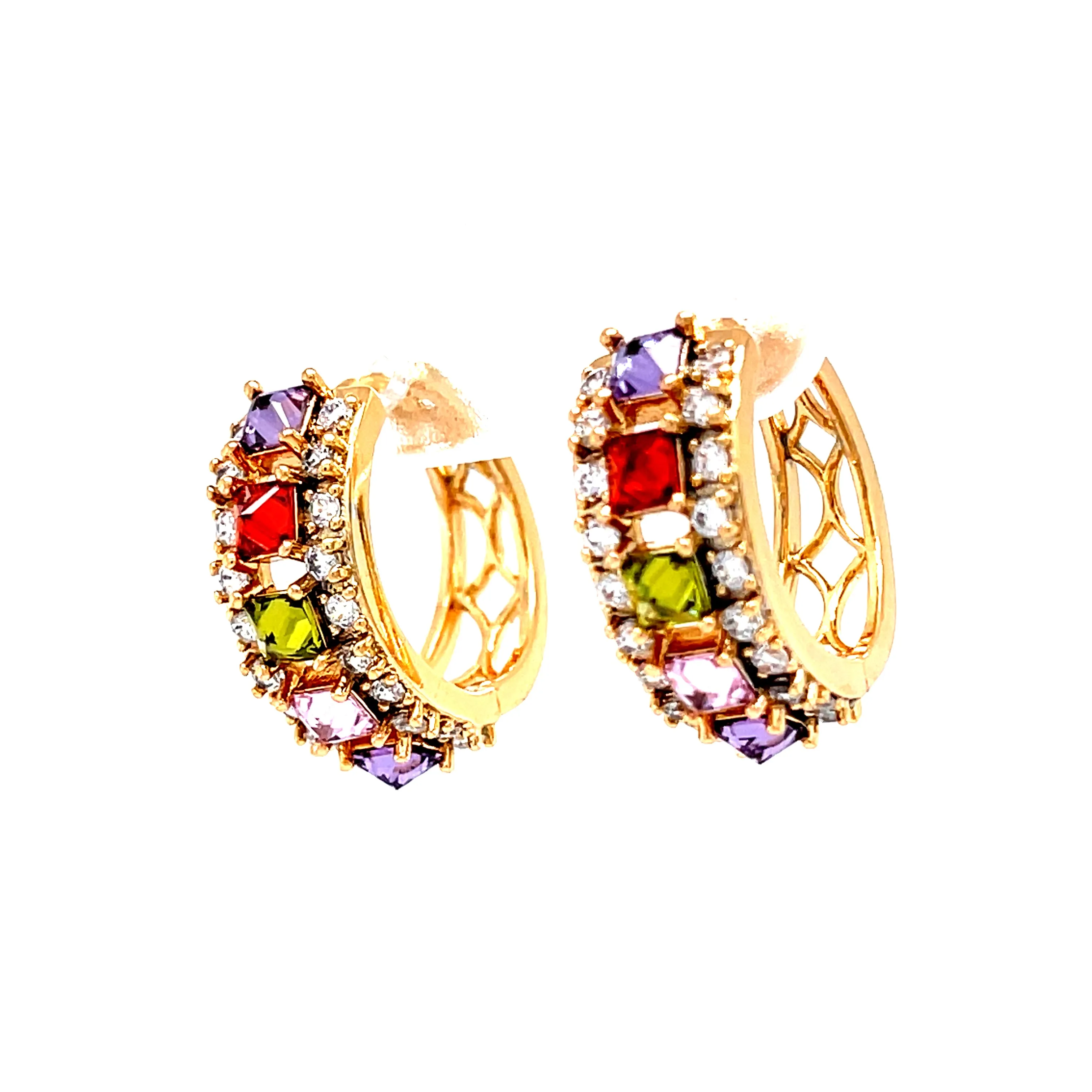 Multi color Gemstone Zirconia Huggies Earrings rose gold filled