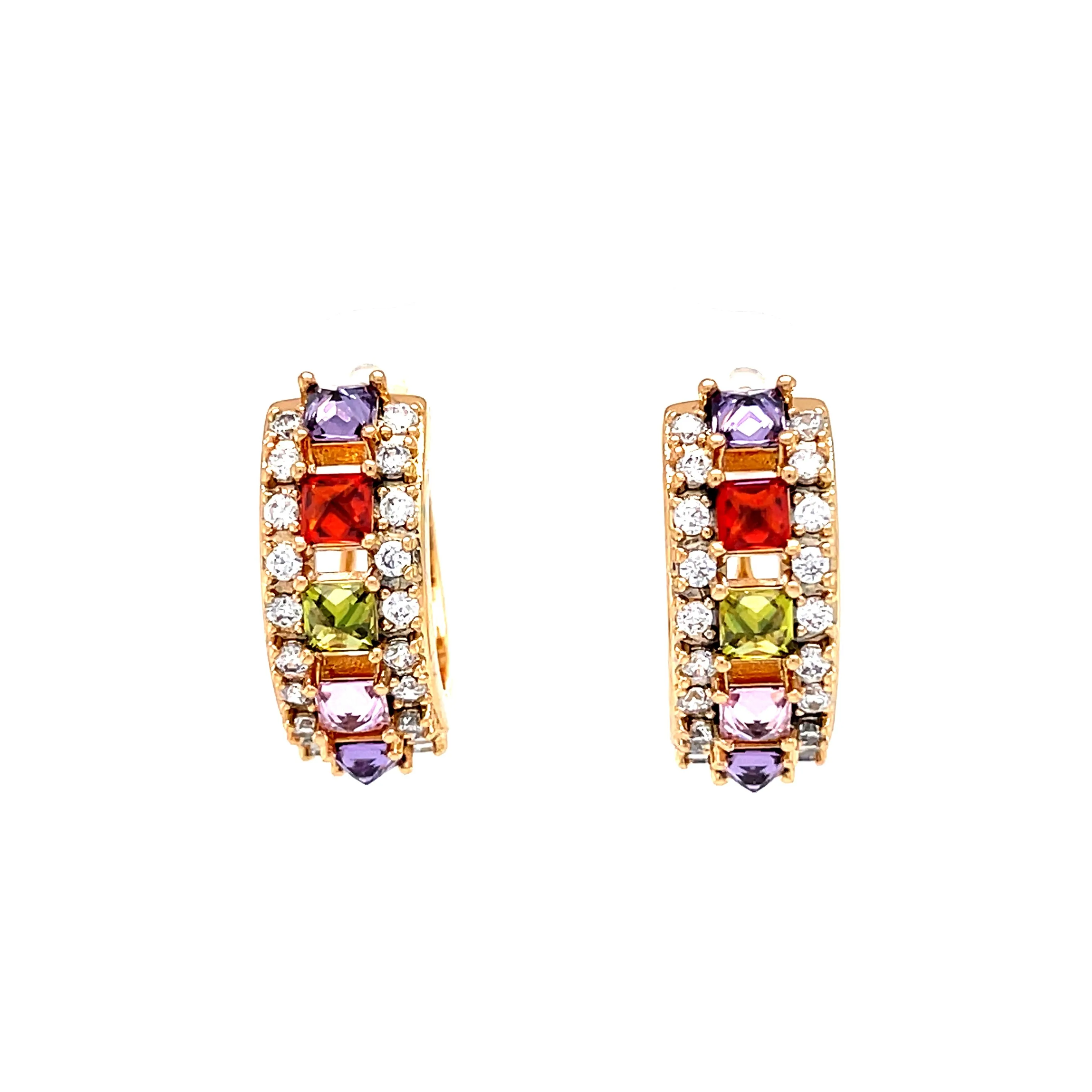 Multi color Gemstone Zirconia Huggies Earrings rose gold filled