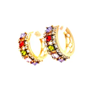 Multi color Gemstone Zirconia Huggies Earrings rose gold filled