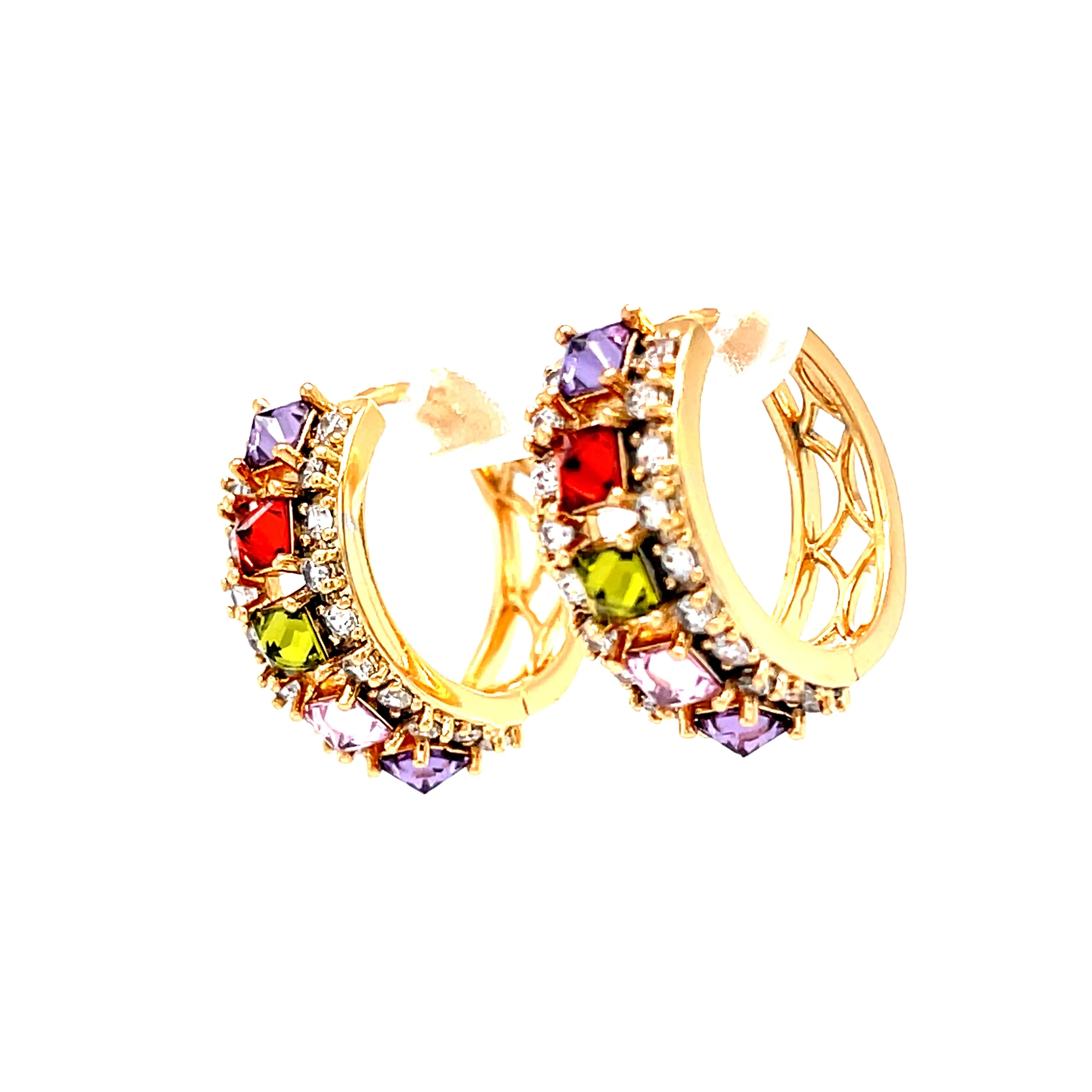 Multi color Gemstone Zirconia Huggies Earrings rose gold filled
