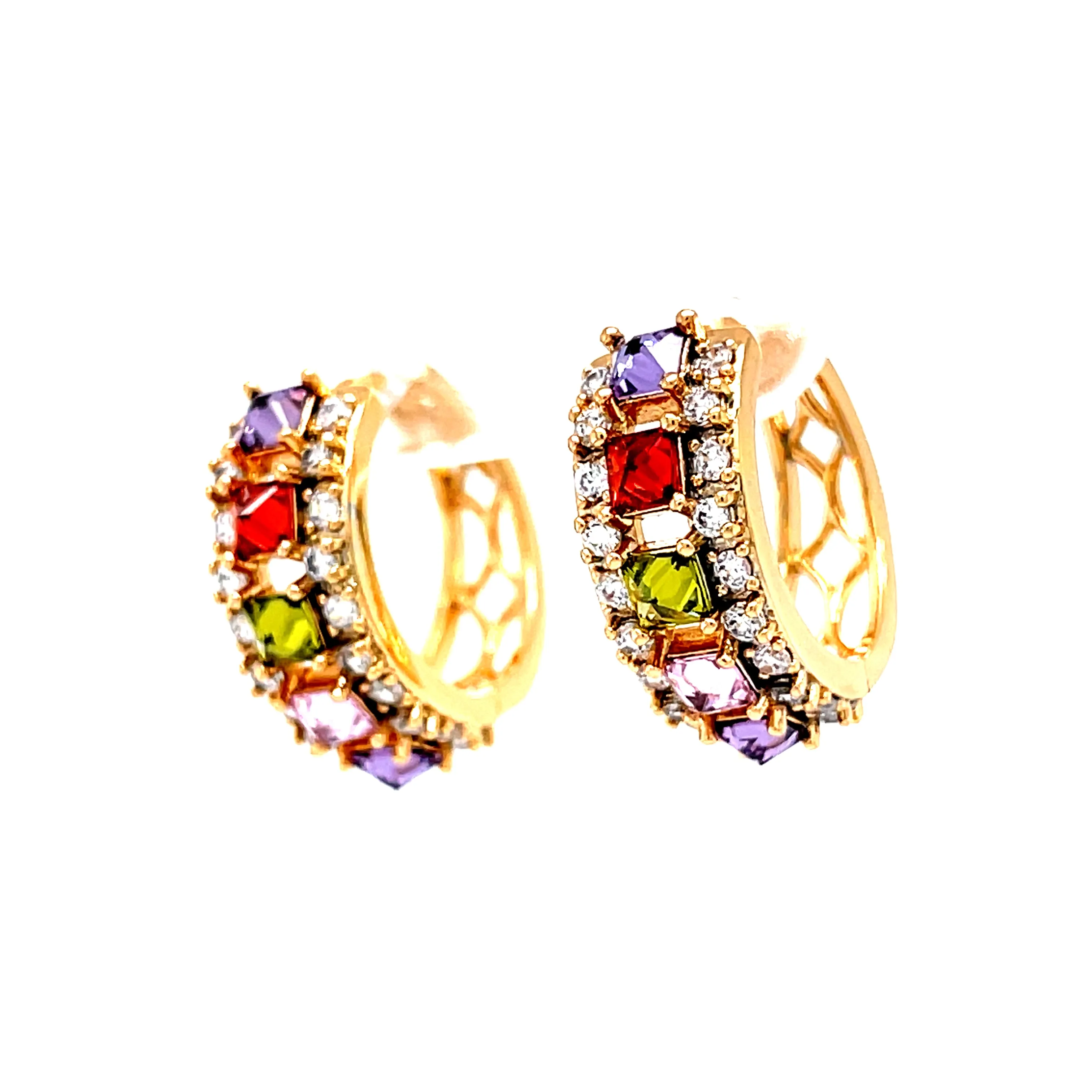 Multi color Gemstone Zirconia Huggies Earrings rose gold filled