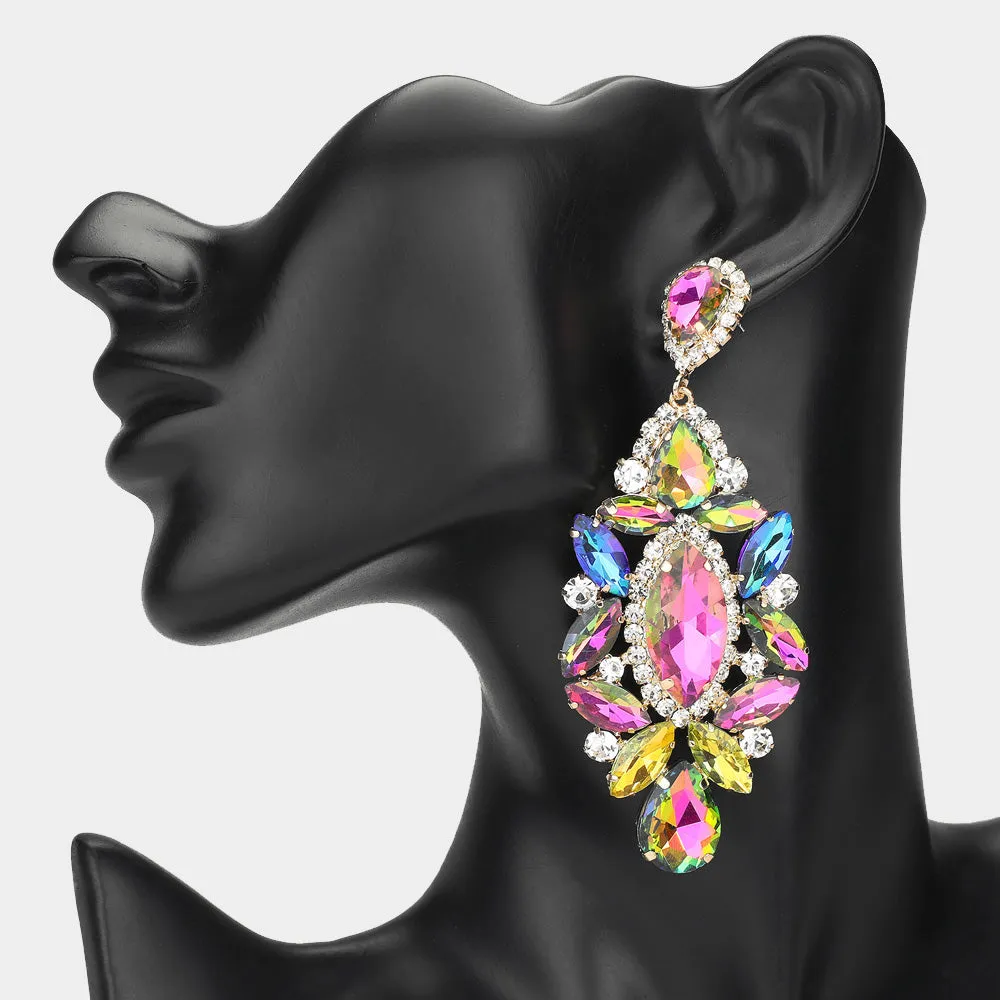 Multi Color Pastel Marquise Stone Chandelier Pageant Earrings | Prom Earrings |  648659